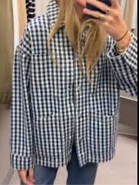 Universal Thread Denim Chore blue and white check barn Coat L  L